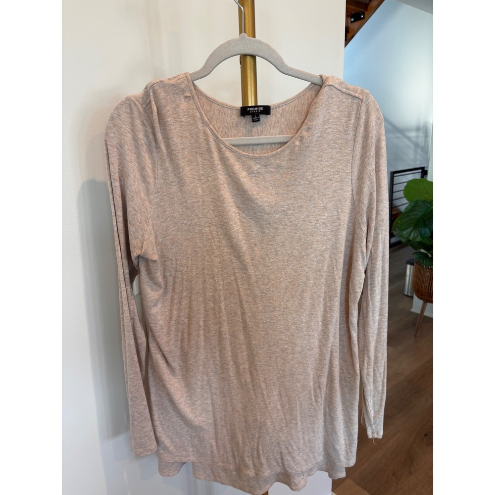Premise Studio Womens Long Sleeve Scoop Neck Heathered Beige Oatmeal Top Large